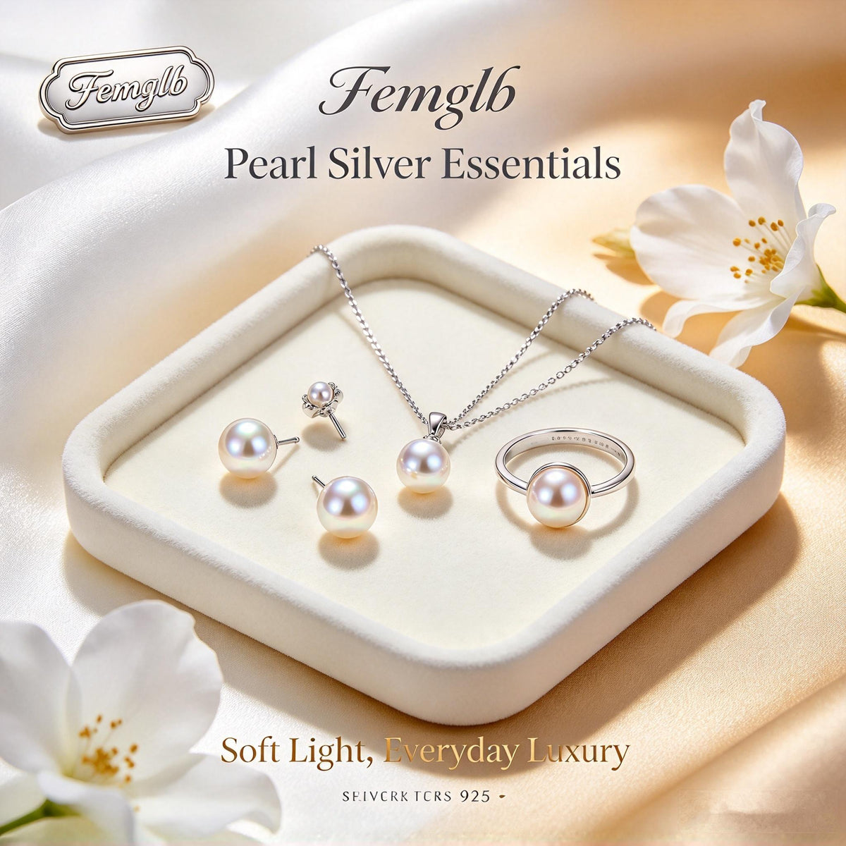 ✨Femglb Classic Freshwater Pearl Silver‑Tone Jewelry Kit, Dainty Pearl Necklace Two‑Style Earrings & Minimal Ring, Timeless Accessories for Ladies