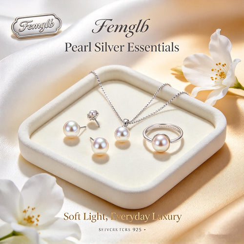 ✨Femglb Classic Freshwater Pearl Silver‑Tone Jewelry Kit, Dainty Pearl Necklace Two‑Style Earrings & Minimal Ring, Timeless Accessories for Ladies