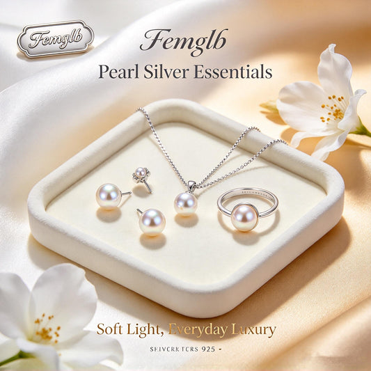 ✨Femglb Classic Freshwater Pearl Silver‑Tone Jewelry Kit, Dainty Pearl Necklace Two‑Style Earrings & Minimal Ring, Timeless Accessories for Ladies